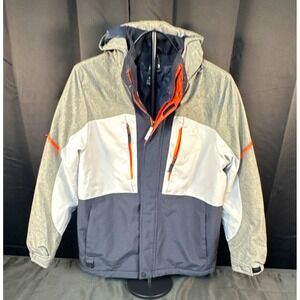Gerry Boys L 14/16 Colorblock Hooded Ski Jacket Gray Navy Orange Zip (1252)